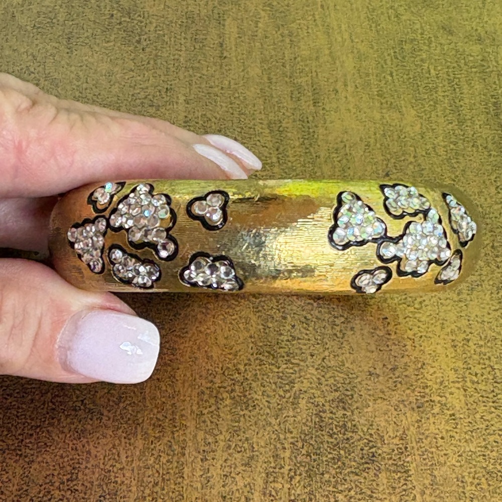 Gorgeous Gold Hinged Bracelet with Leopard-like Crystal Accents